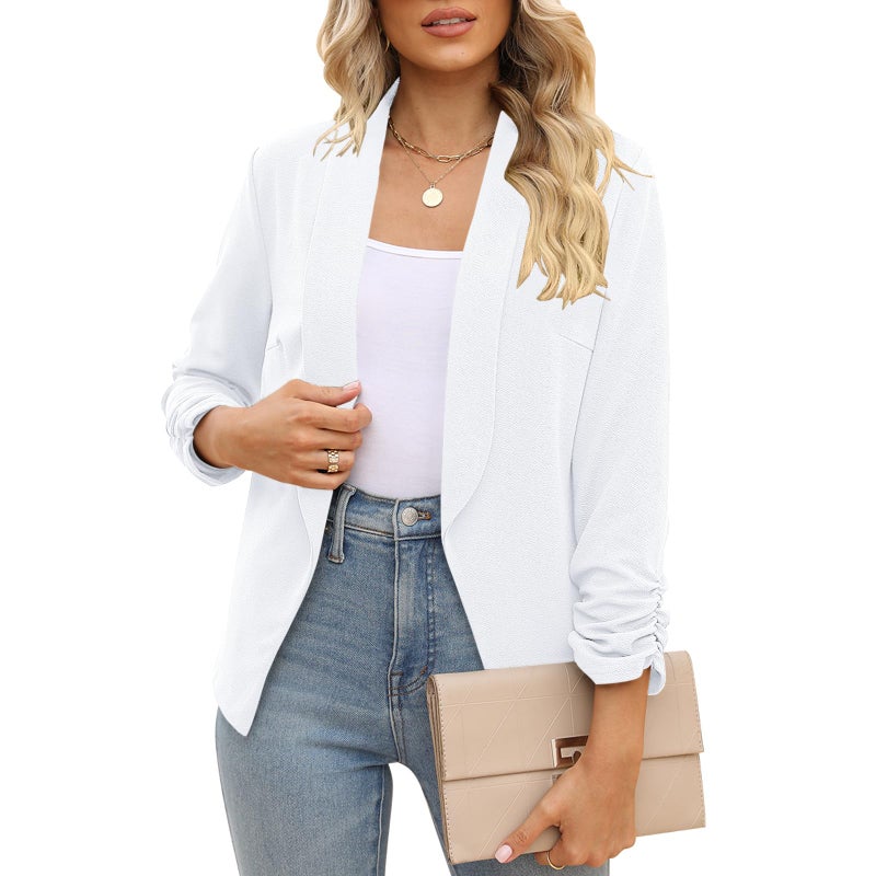 POGTMM Women Fashion OL White Blazers 3/4 Sleeves Work Jacket (S, White) - Image 1